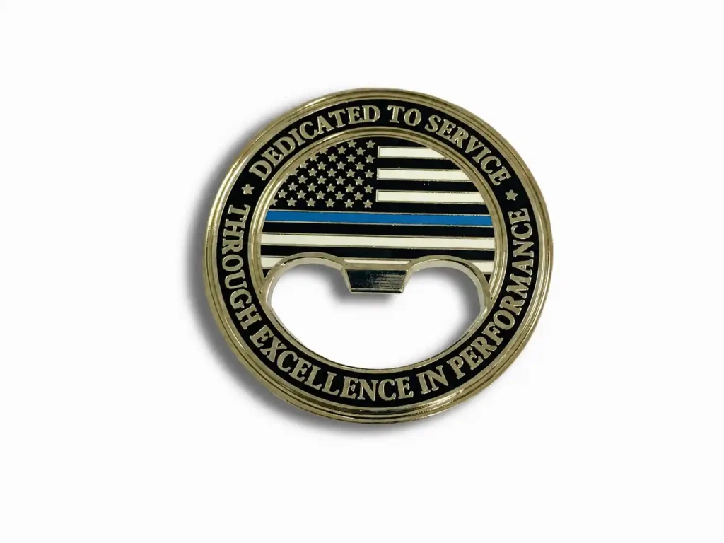 Dedicated to Service round bottle opener coin